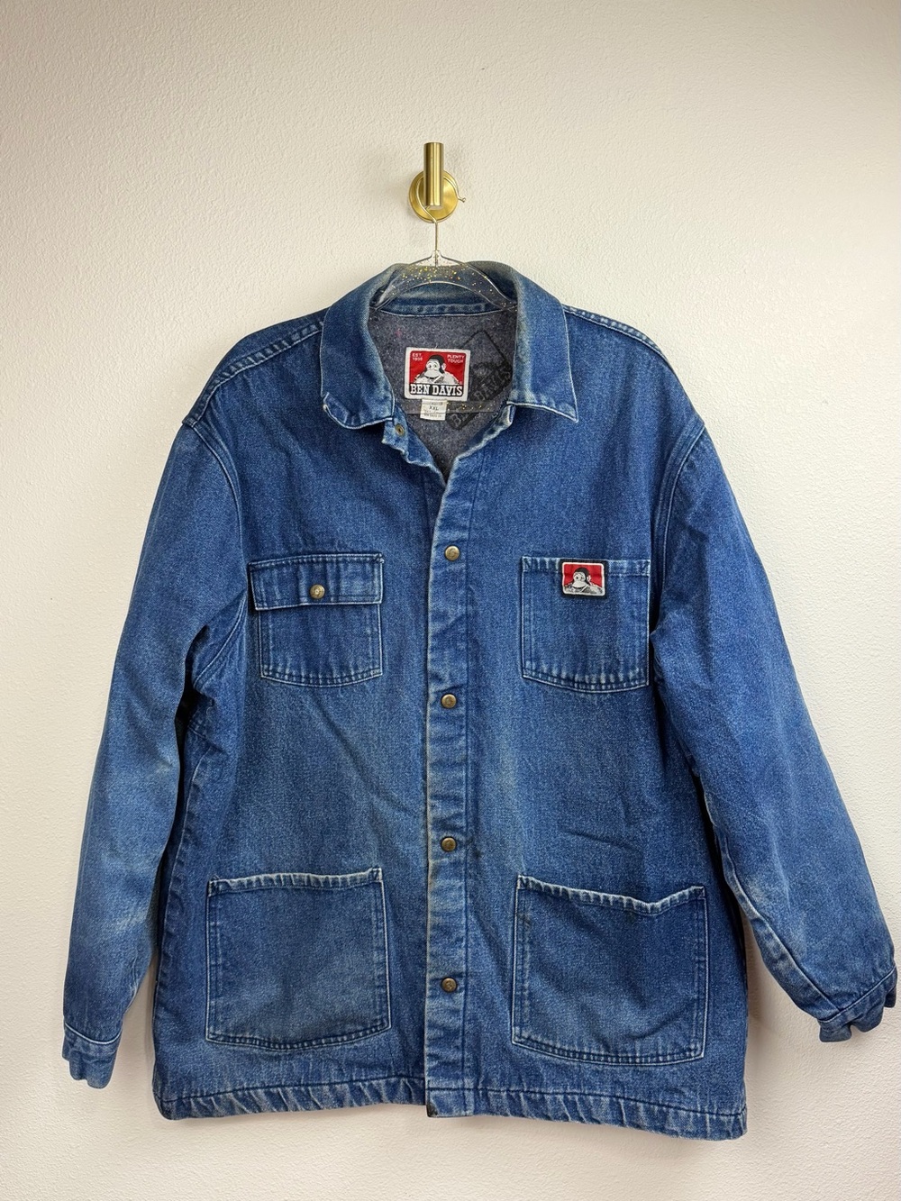 Ben Davis VTG Denim Blanket-Lined Pocket Snap Workwear Jacket Cotton Size XXL